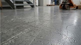 Beschichteter Industrieboden (Epoxidharz, PU) mit starker Beschädigung der Oberfläche durch falsche Reinigung und mechanischen Abrieb